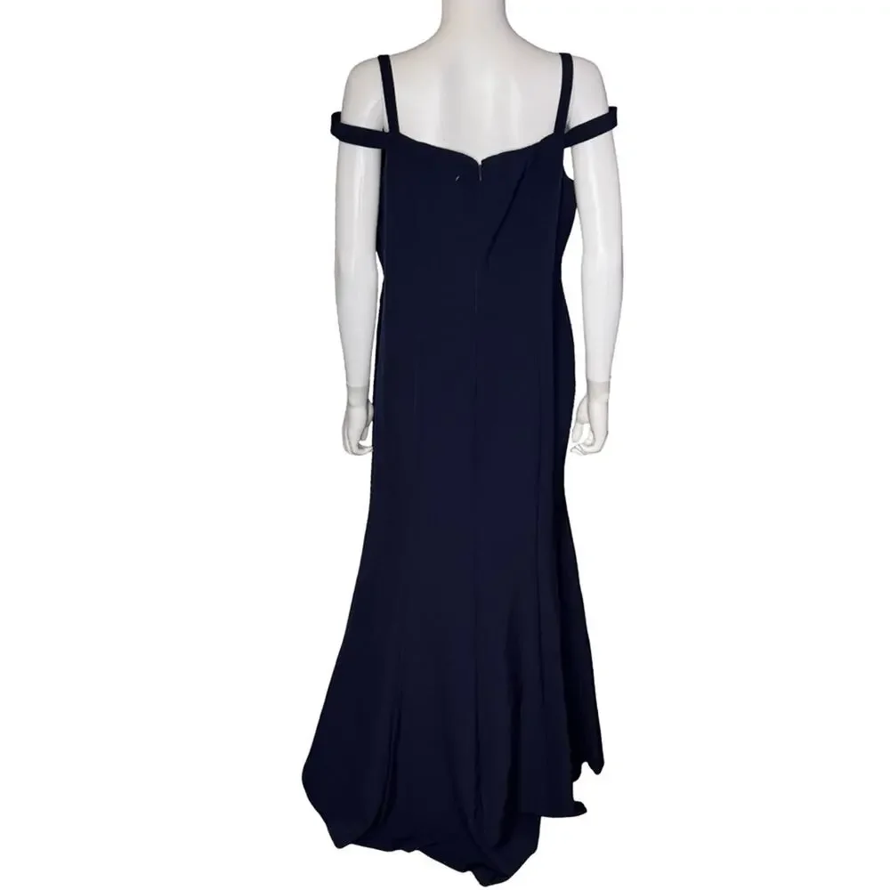Donna Karan Women's Sweetheart-Neck Cold-Shoulder Gown Navy Sz 14